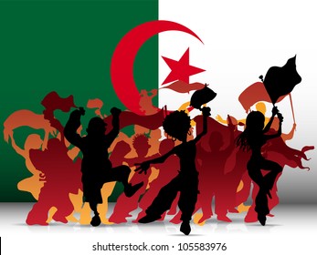 Vector - Algeria Sport Fan Crowd with Flag