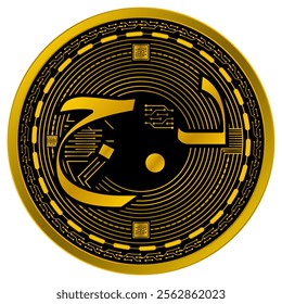 Vector of Algerian Dinar Digital Currency in gold and black colors on a white background.