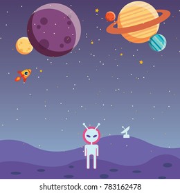 Vector, alien, against the background of space and satellite