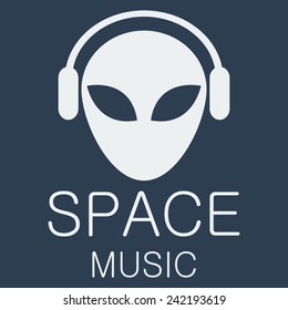 Vector alien in headphones on blue background