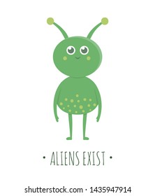 Vector alien illustration for children. Bright and cute flat picture of green extraterrestrial creature isolated on white background. Space concept