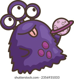 a vector of an alien and a planet