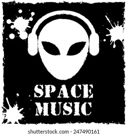 Vector alien space music logo on black background