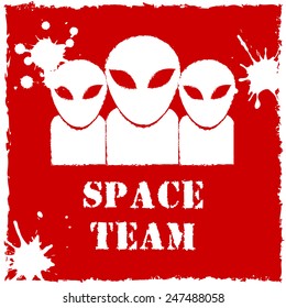 Vector alien space team logo on red background