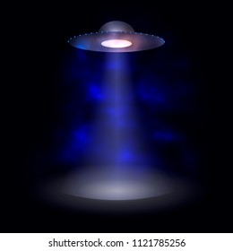 Vector Alien Spaceship, Abstract Glowing Light, Shining Bacground.