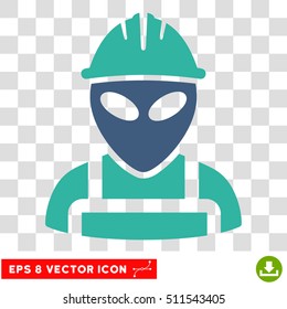 Vector Alien Worker EPS vector icon. Illustration style is flat iconic bicolor cobalt and cyan symbol on a transparent background.