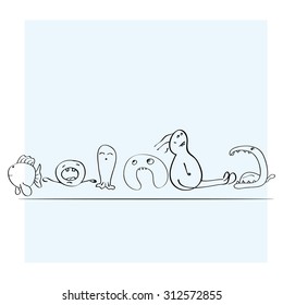 Vector aliens creatures and people, caricature, halloween, animal, doodle,funny