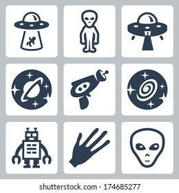 Vector aliens and ufo icons set