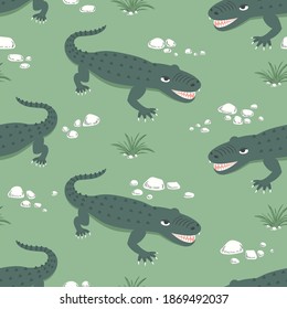 vector aligator on ground seamless pattern