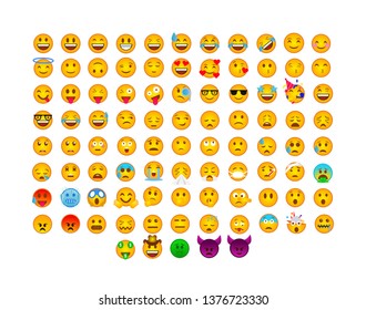 Vector All Emojis Set. Funny Network Emoticon Set