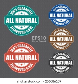 vector : all natural 100% guarantee icon, tag, label, badge, sign, sticker 