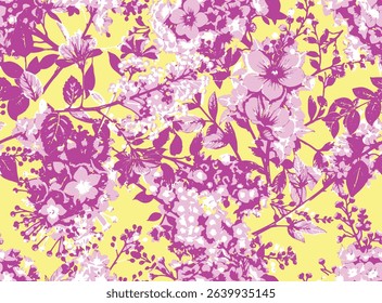 Vector all over print yellow black white floral flowers pattern yellow pink violet