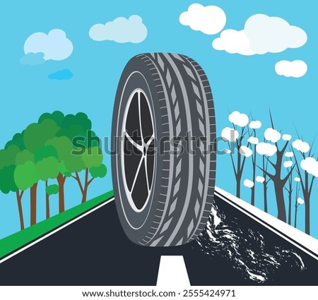 Vector all Season wheel tire icon with treads.