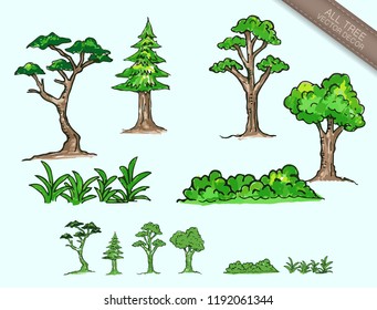 vector all tree,sketch and doodle plant, vector drawing