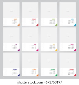 Vector of All year 2018 new year clean simple style calendar,Template mock up for adding your photo or design