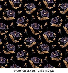 Vector Allover Print for Bold Looks | Repeating Floral Print for Fashionistas , Dark Floral Print for Clothing and packaging decoration - Delicate Floral Clothing Design