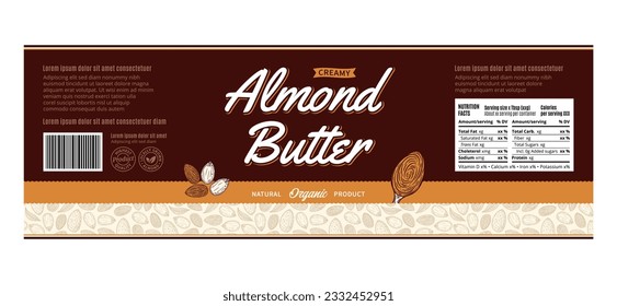 Etiqueta de mantequilla de almendras vectorial o plantilla de diseño de embalaje