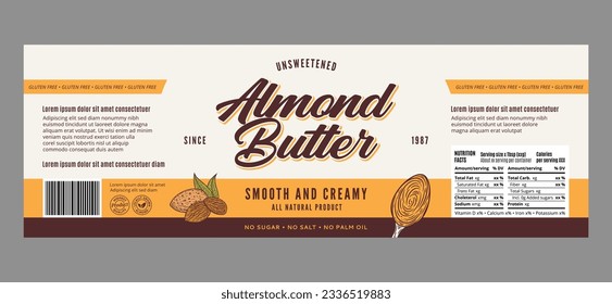 Vector almond butter label or packaging design template