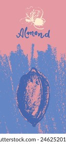 Vektorgrafik Mandel-Symbol isoliert. Handgezeichnete Mandelzeichnung, Mandelnuss-Illustration. Abzeichen aus Marzipanpaste oder Mandelbutter. Blumenskizze mit Holzkohletexturen. Mandelemblem für Bio-Lebensmitteletikett.