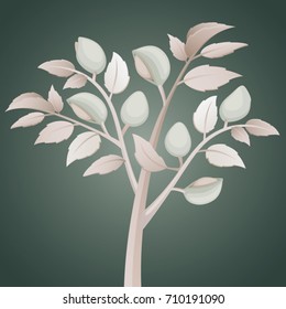 Vector almond tree branch illustration on dark green background