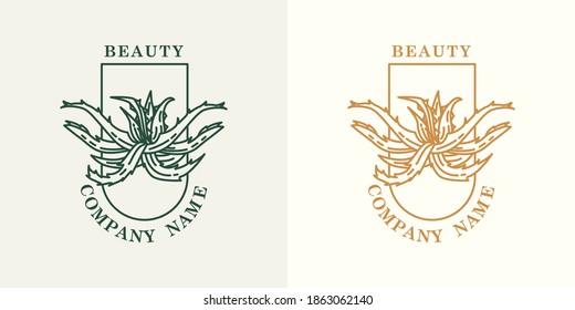 Vector aloe vera logo. Plant logotype. Natural cosmetics and medicine. 