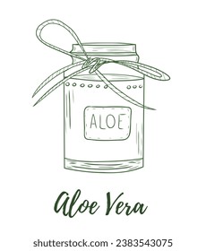 Vector aloe vera plant doodle reaslistic illustration. Black and white line isolated on a white background for design, packaging