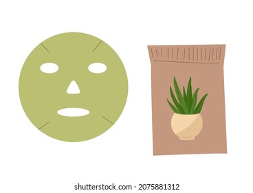 Planta vectorial aloe vera en forma plana cosméticos aislados ingredientes naturales, hojas de aloe, hierbas orgánicas de mascarilla facial. cuidado corporal, belleza	