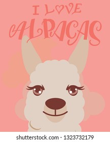Vector alpaca illustration. Alpaca and lettering print. Alpaca, clouds triangle, clouds and mountains. Lettering. Perfect for greetings, invitations, manufacture wrapping paper, textile and web design