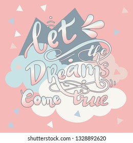 Vector alpaca illustration. Alpaca and lettering print. Alpaca, clouds triangle, clouds and mountains. Lettering. Perfect for greetings, invitations, manufacture wrapping paper, textile and web design