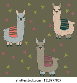 Vector alpaca pattern for kids. Colorful seamless alpaca triangle pattern. Perfect for greetings, invitations, manufacture wrapping paper, textile and web design. Vector pattern