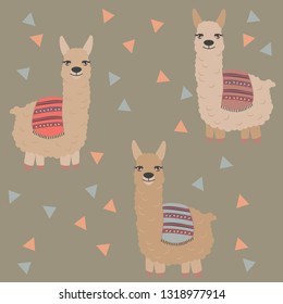 Vector alpaca pattern for kids. Colorful seamless alpaca triangle pattern. Perfect for greetings, invitations, manufacture wrapping paper, textile and web design. Vector pattern