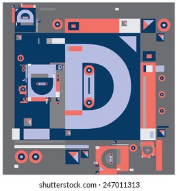 vector alphabet 3D letter D