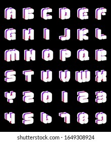 Vector Alphabet 3d text white with Purple red and gradient layer with numbers