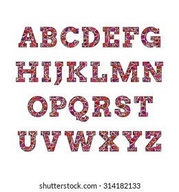 Vector alphabet with abstract colorful pattern. Capital letters set.