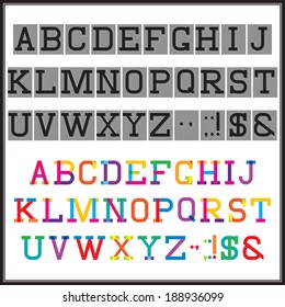 vector alphabet in the abstract and retro style