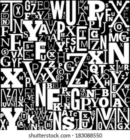 Vector Alphabet Background on black, from different shapes letters