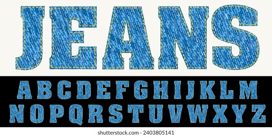 vector alphabet with blue jeans textile