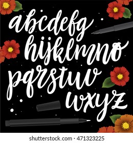 Vector Alphabet. Brush style typeface. Hand Lettering and Typographic art for Designs: Logo, for Poster, Invitation, Card, etc. Brush Typography. Handwritten style modern cursive font.