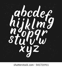Vector Alphabet. Brush typography, handwritten font on black background. Hand Lettering and typographic letters for design: logo, poster, invitation, card.