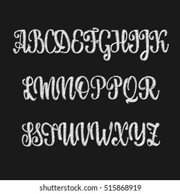 Vector Alphabet. Calligraphic font chalk effect. Unique Custom Characters. Hand Lettering for Designs - logos, badges, postcards, posters, prints. Modern brush handwriting Typography.