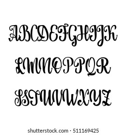 Vector Alphabet. Calligraphic font. Unique Custom Characters. Hand Lettering for Designs - logos, badges, postcards, posters, prints. Modern brush handwriting Typography.