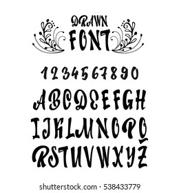 Vector Alphabet. Calligraphic font. Unique Custom Characters. Hand Lettering for Designs - logos, badges, postcards, posters, prints. Modern brush handwriting Typography.