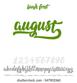 Vector Alphabet. Calligraphic font. Unique Custom Characters. Hand Lettering August for Designs - logos, badges, postcards, posters, prints. Modern brush handwriting Typography.