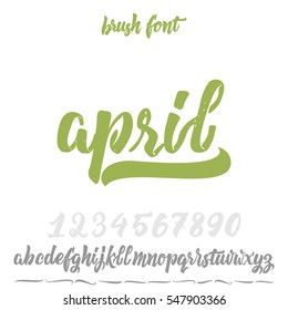 Vector Alphabet. Calligraphic font. Unique Custom Characters. Hand Lettering April for Designs - logos, badges, postcards, posters, prints. Modern brush handwriting Typography.