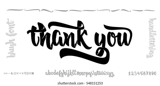 Vector Alphabet. Calligraphic font. Unique Custom Characters. Hand Lettering for Designs - logos, badges, postcards, posters, prints. Modern brush handwriting Typography. Thank You