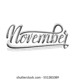 Vector Alphabet. Calligraphic font. Unique Custom Characters. Hand Lettering November pointillism for Designs - logos, badges, postcards, posters, prints. Modern brush handwriting Typography.