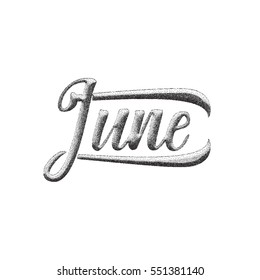 Vector Alphabet. Calligraphic font. Unique Custom Characters. Hand Lettering June pointillism for Designs - logos, badges, postcards, posters, prints. Modern brush handwriting Typography.