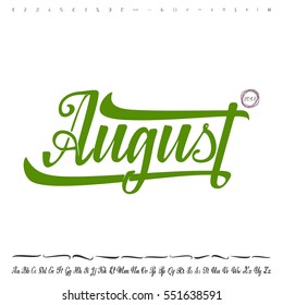 Vector Alphabet. Calligraphic font. Unique Custom Characters. Hand Lettering August for Designs - logos, badges, postcards, posters, prints. Modern brush handwriting Typography.