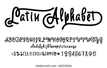 Vector Alphabet. Calligraphic font. Unique Custom Characters. Hand Lettering for Designs - logos, badges, postcards, posters, prints. Modern brush handwriting Typography.