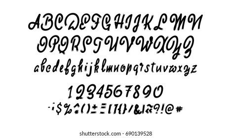 Vector Alphabet. Calligraphic font. Unique Custom Characters. Hand Lettering for Designs - logos, badges, postcards, posters, prints. Modern brush handwriting Typography.